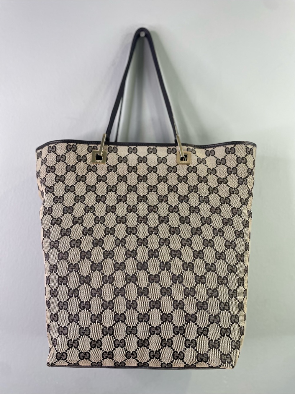 Gucci Y2K Beige GG Canvas Tote with Gold Hardware